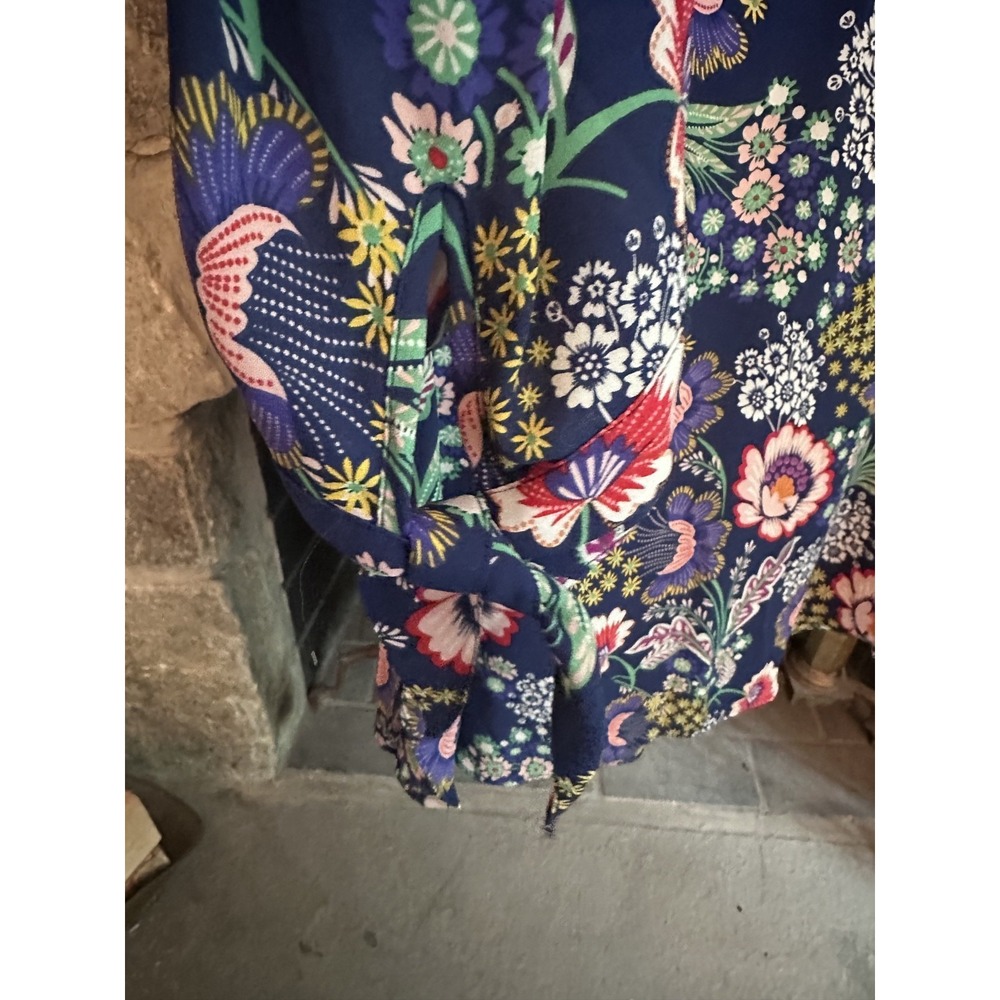 Zac & Rachel S Navy Floral Boho Blouse V Neck Long Sleeve Romantic Cottagecore - Picture 6 of 8